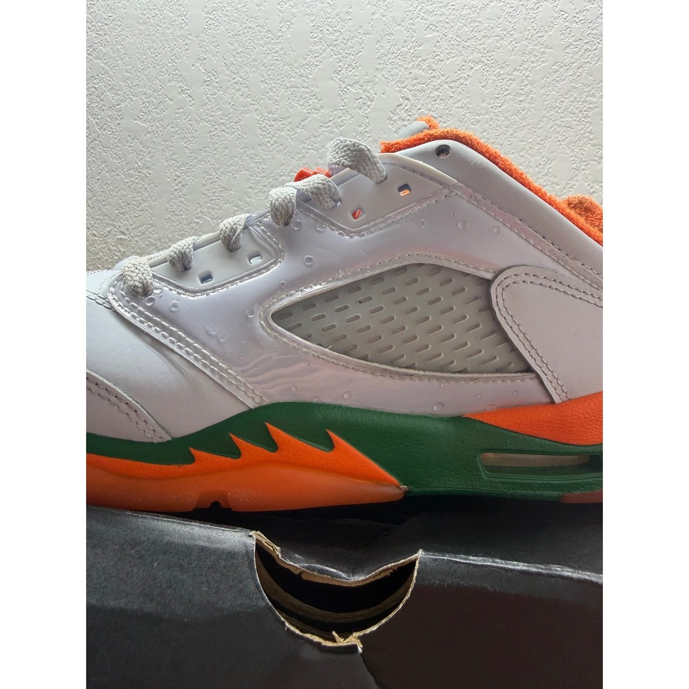 Air 5 Retro Low GS Football Grey Brilliant Orange FQ1293-018 Size 6.5Y - Picture 2 of 8